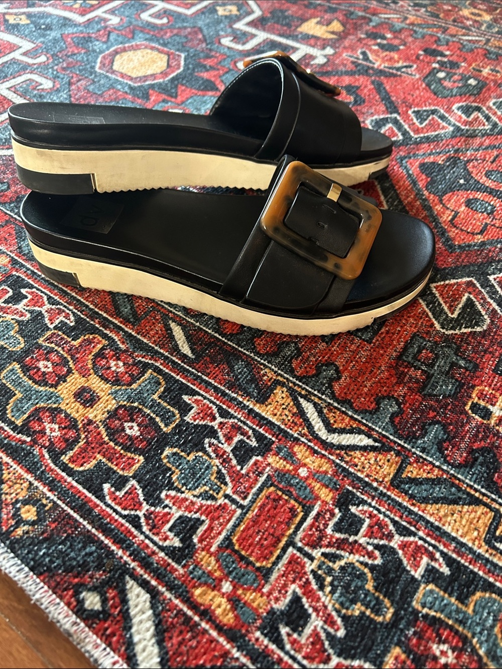 DV by Dolce Vita Black Slide Sandals with Tortoiseshell Buckle Detail - Picture 3 of 3